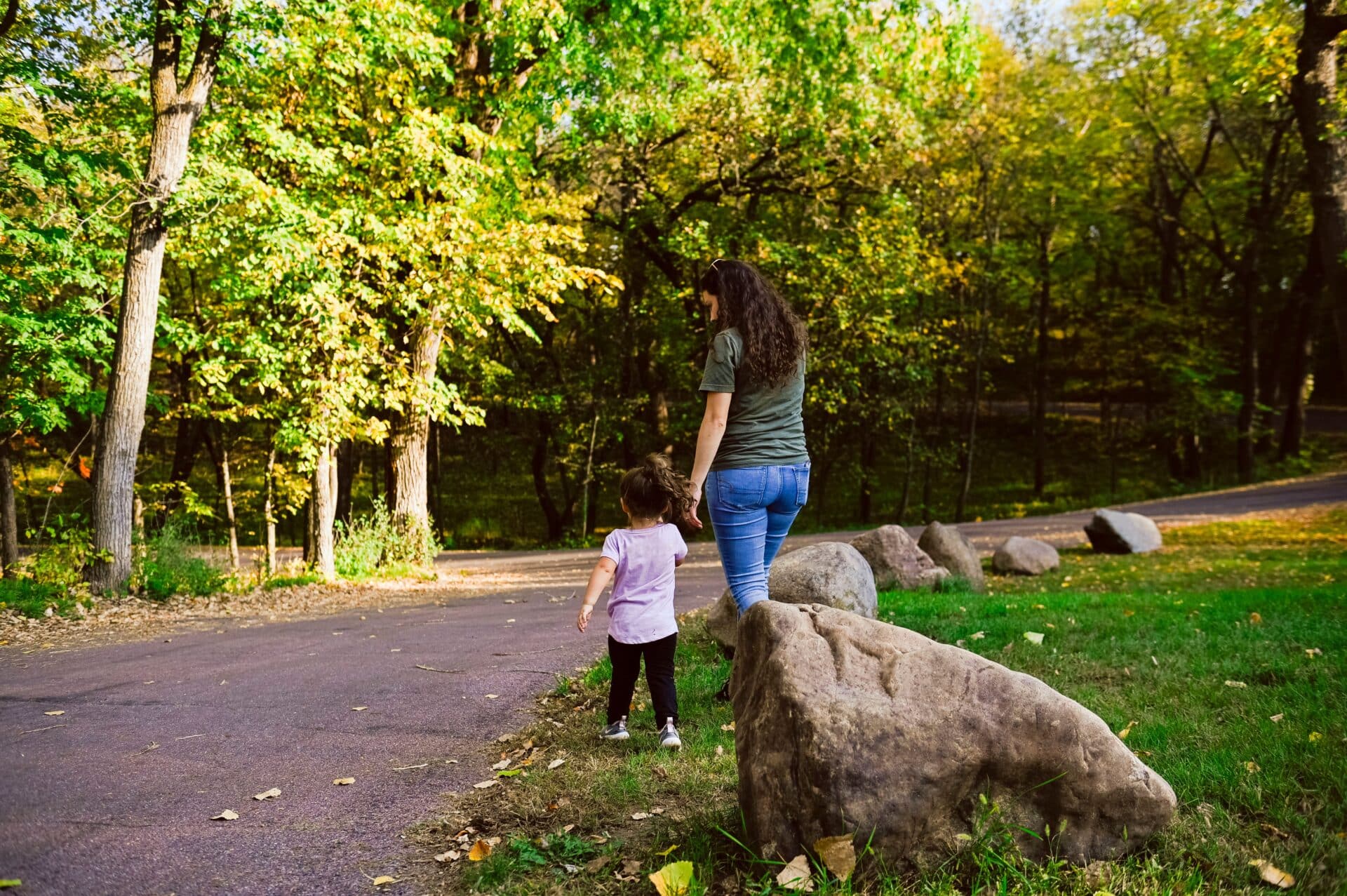 Mom and Child Walking in Redwood Falls Parks